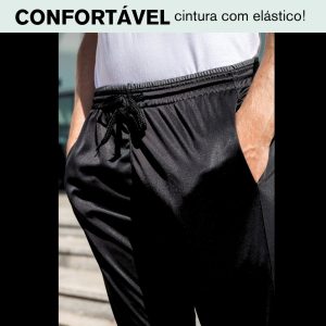 Calça Esporte KS Agasalho com Bolsos Laterais e Logo Estampado Ref. 375 Preto