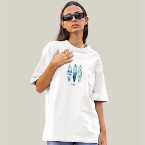 Camiseta Oversized Feminina Branca Algodão Prime Floral Surf WSS Branco
