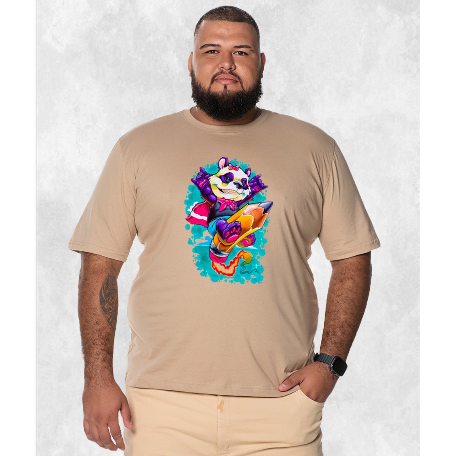 Camiseta Plus Size Extra Grande Estampada Nexstar Confortável Algodão Lapis Surf - Bege