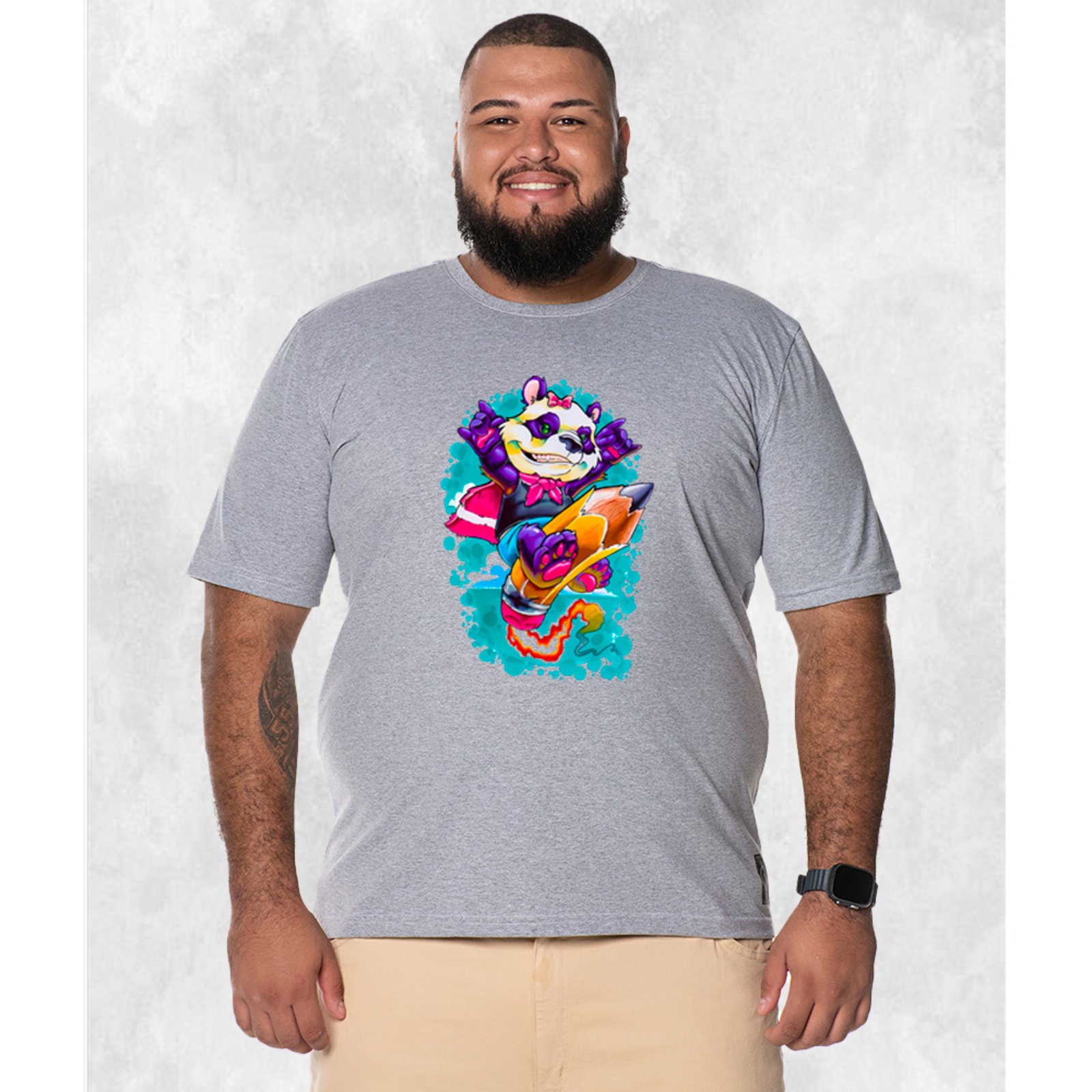 Camiseta Plus Size Extra Grande Estampada Nexstar Confortável Algodão Lapis Surf - Cinza