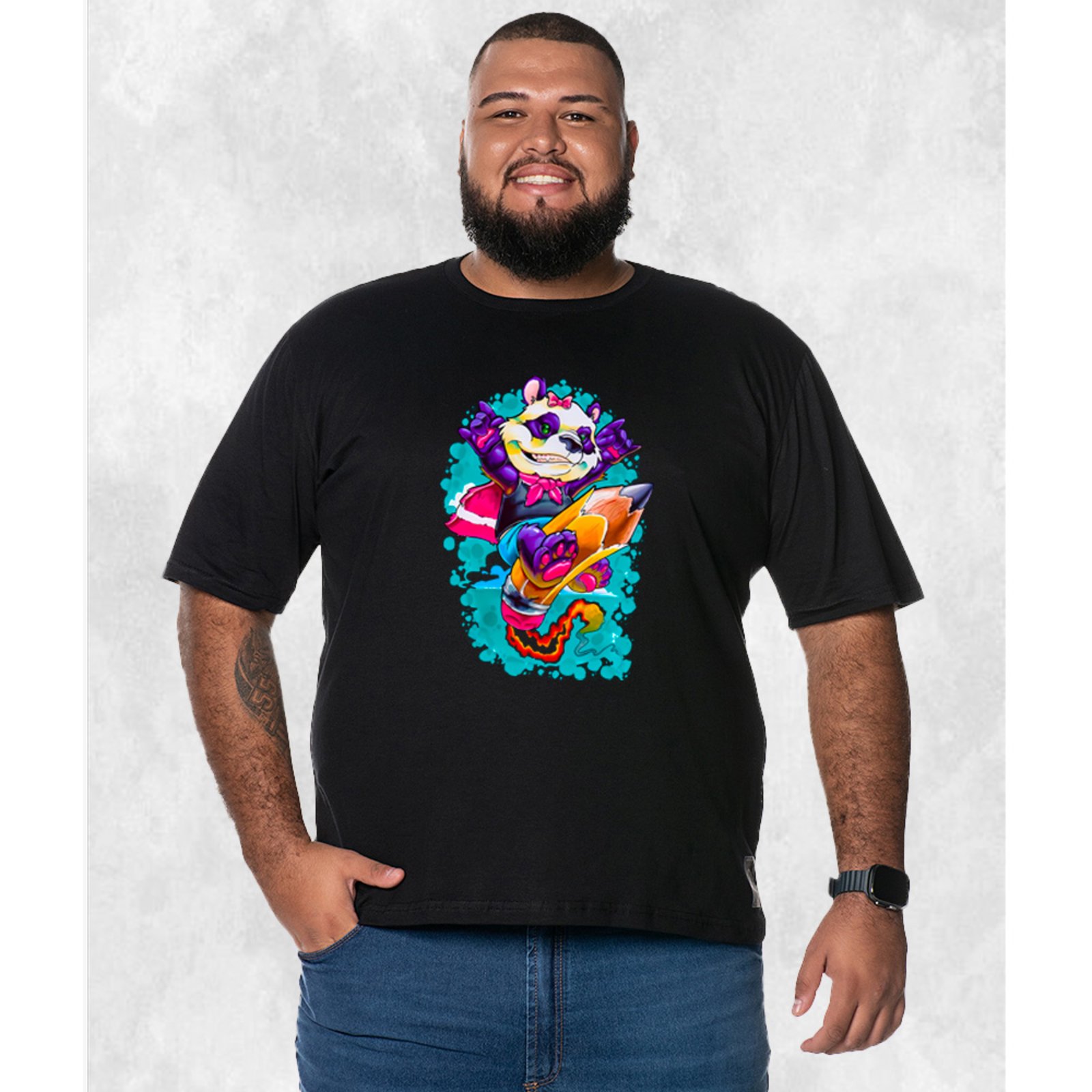 Camiseta Plus Size Extra Grande Estampada Nexstar Confortável Algodão Lapis Surf - Preto