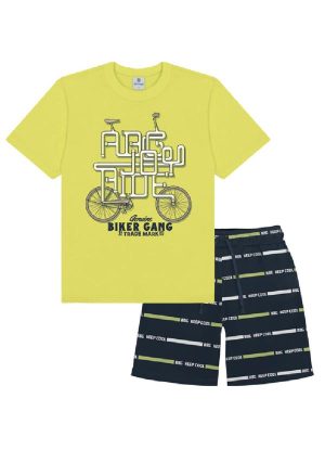 Conjunto Camiseta e Bermuda Bike Verde e Azul