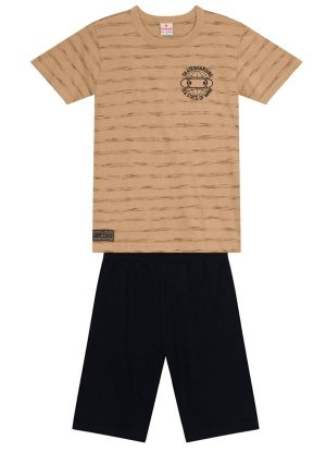 Conjunto Infantil Listrado de Skate Marrom