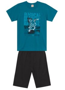 Conjunto Infantil Menino de Skate em Puff Azul