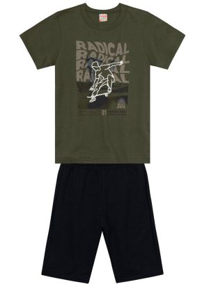 Conjunto Infantil Menino de Skate em Puff Verde