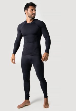 Conjunto Térmico Proteção Uv50 Material Excelente Calça Treino Esporte 4 Estações Preto