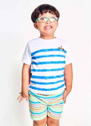 Infantil - ALPHABETO Camiseta Menino Estampa Surf - Tam. 2 a 12 anos - Gelo e Branco
