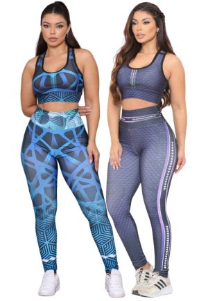 Kit 2 Conjuntos Feminino Fitness para Esportes Feminina Top e Calça Cintura Alta Linha Premium