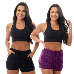 Kit 2 Short Corrida Feminino Treino Academia Esportivo Bolso Multicolorido