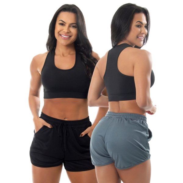 Kit 2 Short Corrida Treino Academia Esportivo Bolso Feminino Multicolorido