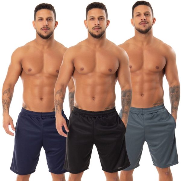 Kit 3 Bermuda Esportiva Academia Corrida Bolso Masculina Multicolorido