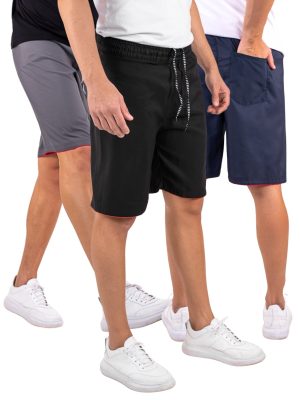 Kit 3 Bermuda Masculina Tactel Liso Esporte Academia Casual Bolso Traseiro