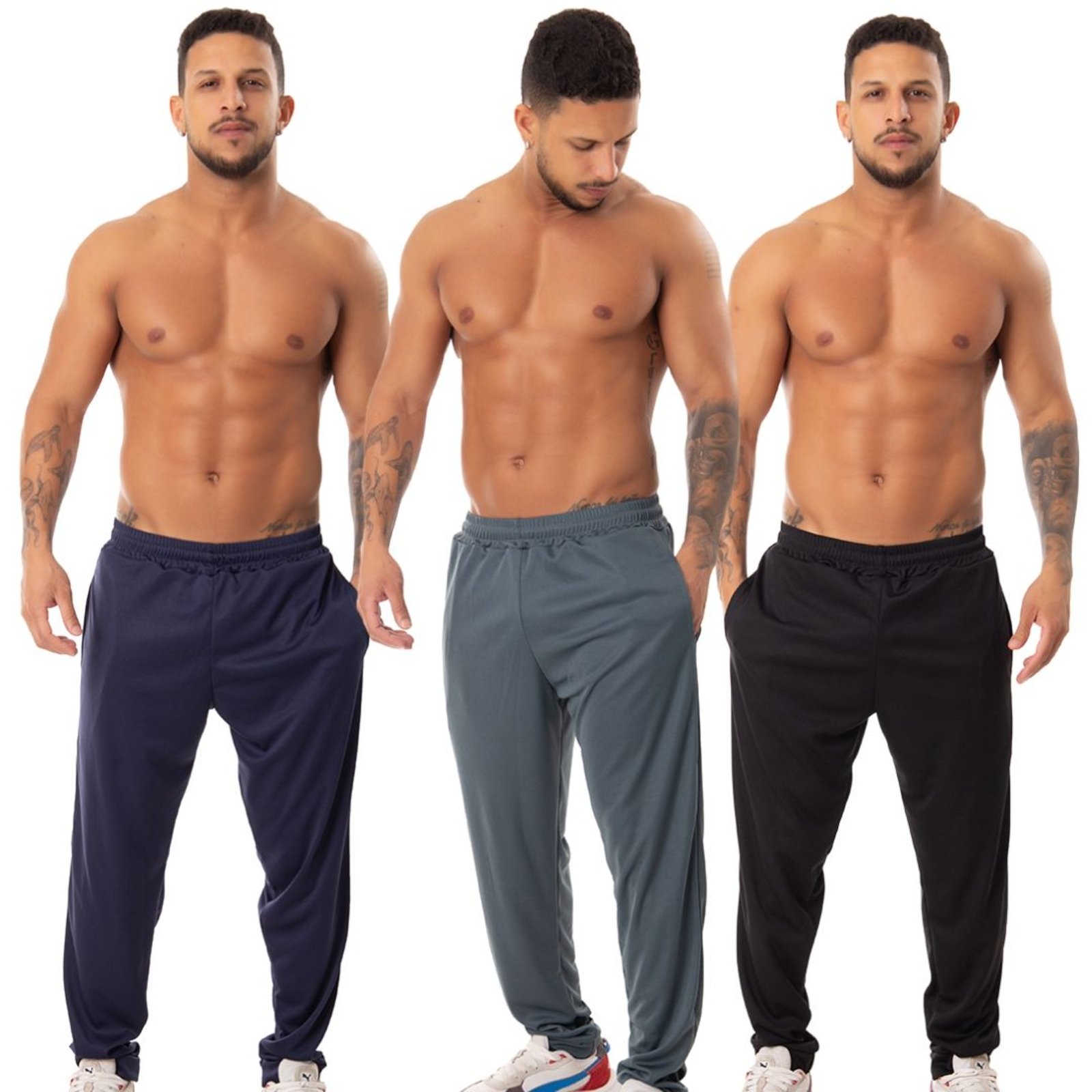 Kit 3 Calça Esportiva Academia Corrida Bolso Lisa Masculina Multicolorido