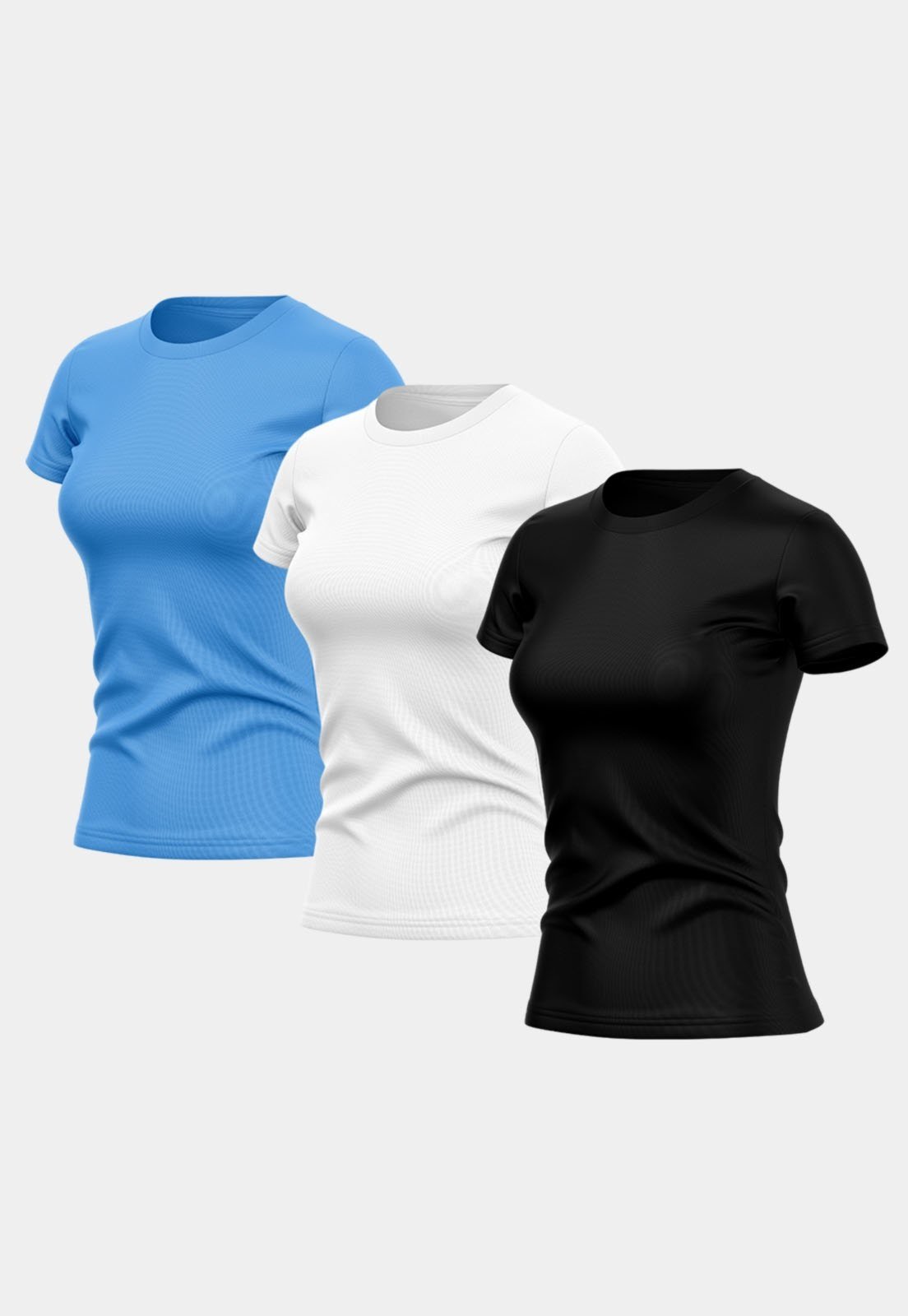Kit 3 Camisetas Manga Curta Feminina Dry Básica Lisa Proteção Solar UV Térmica Blusa Academia Esporte Camisa Branco/Azul