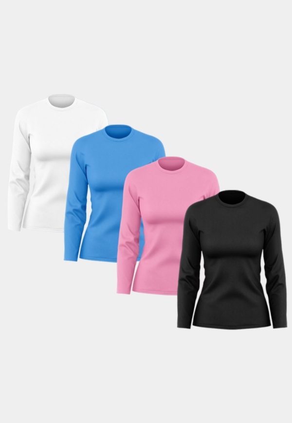 Kit 4 Camisetas Feminina Manga Longa Dry Fit Básica Lisa Proteção Solar UV Térmica Blusa Academia Esporte Praia