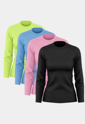 Kit 4 Camisetas Manga Longa Feminina Dry Básica Lisa Proteção Solar UV Térmica Blusa Academia Esporte Camisa Colorido