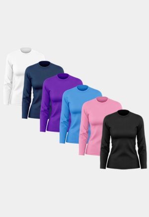 Kit 6 Camisetas Feminina Manga Longa Dry Fit Básica Lisa Proteção Solar UV Térmica Blusa Academia Esporte Praia