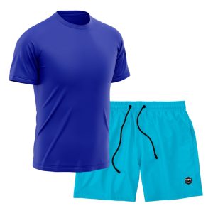 Kit Short + Camiseta Dry Treino Fitness Academia Bermuda Camisa Praia Esporte Azul