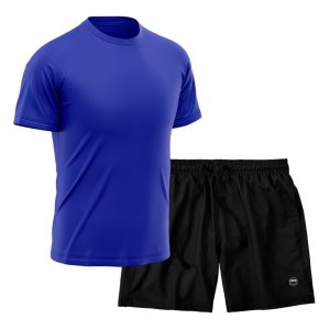 Kit Short + Camiseta Dry Treino Fitness Academia Bermuda Camisa Praia Esporte Azul/Preto