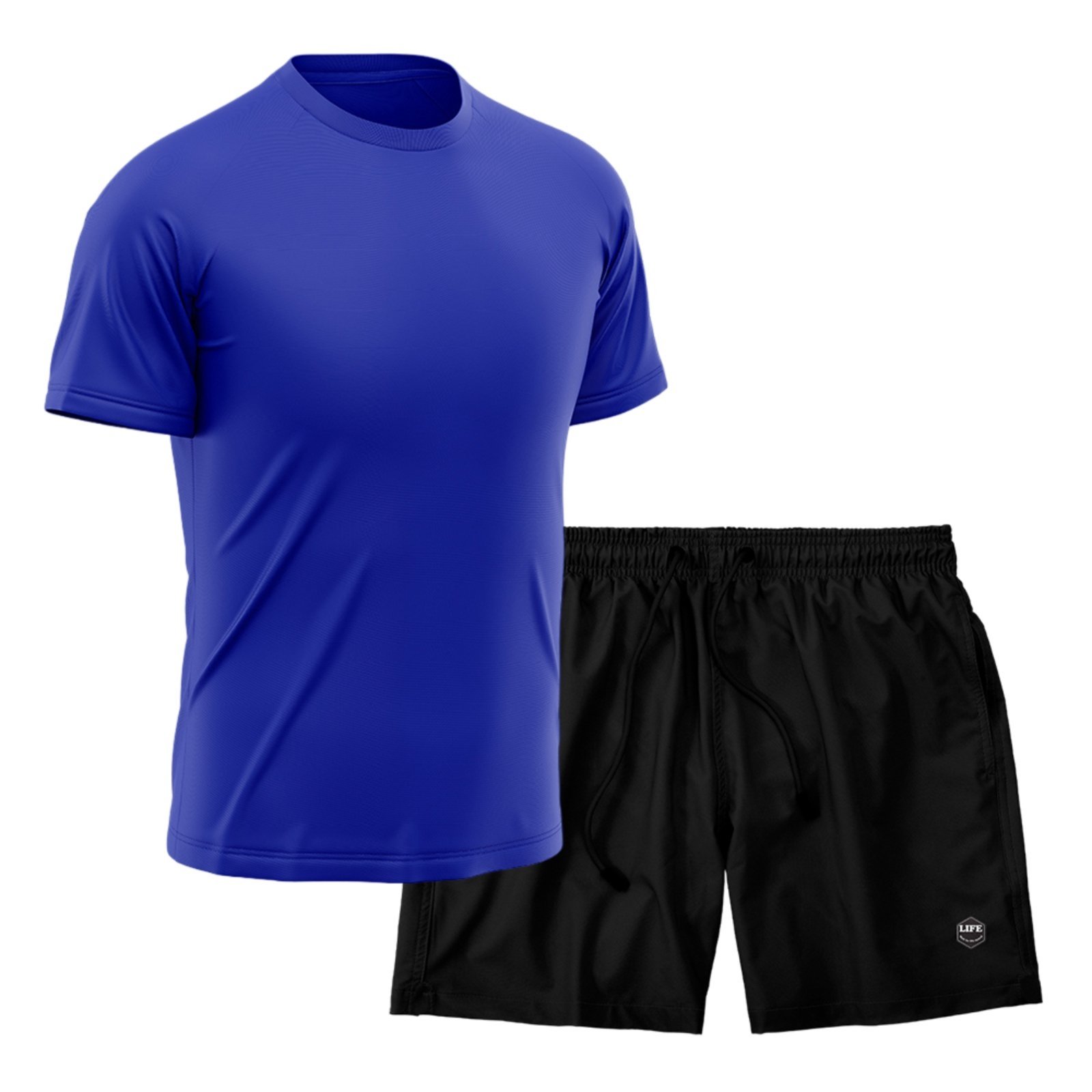 Kit Short + Camiseta Dry Treino Fitness Academia Bermuda Camisa Praia Esporte Azul/Preto