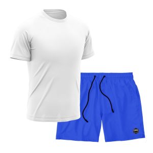 Kit Short + Camiseta Dry Treino Fitness Academia Bermuda Camisa Praia Esporte Branco/Azul Royal
