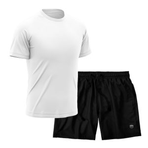 Kit Short + Camiseta Dry Treino Fitness Academia Bermuda Camisa Praia Esporte Branco/Preto