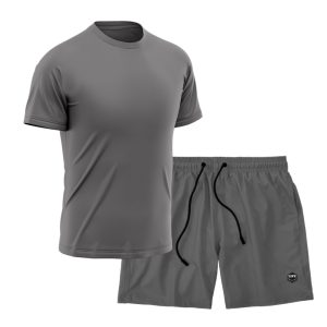 Kit Short + Camiseta Dry Treino Fitness Academia Bermuda Camisa Praia Esporte Cinza