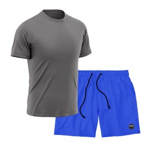 Kit Short + Camiseta Dry Treino Fitness Academia Bermuda Camisa Praia Esporte Cinza/Azul Royal