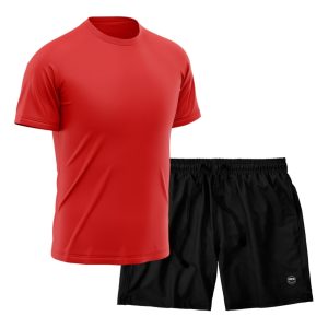 Kit Short + Camiseta Dry Treino Fitness Academia Bermuda Camisa Praia Esporte Vermelho/Preto