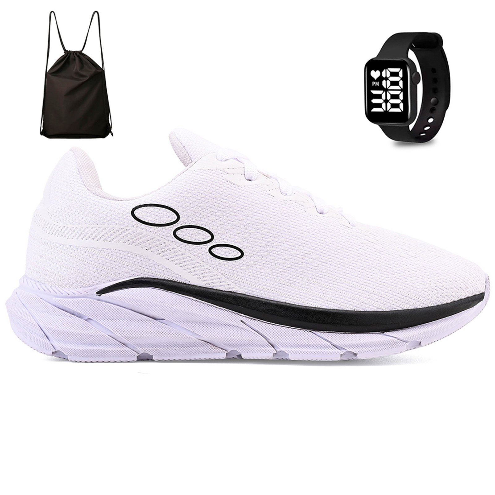 Kit Tenis Esportivo Masculino Feminino Academia Corrida + Mochila Bag e Relogio Calcados Lght Light