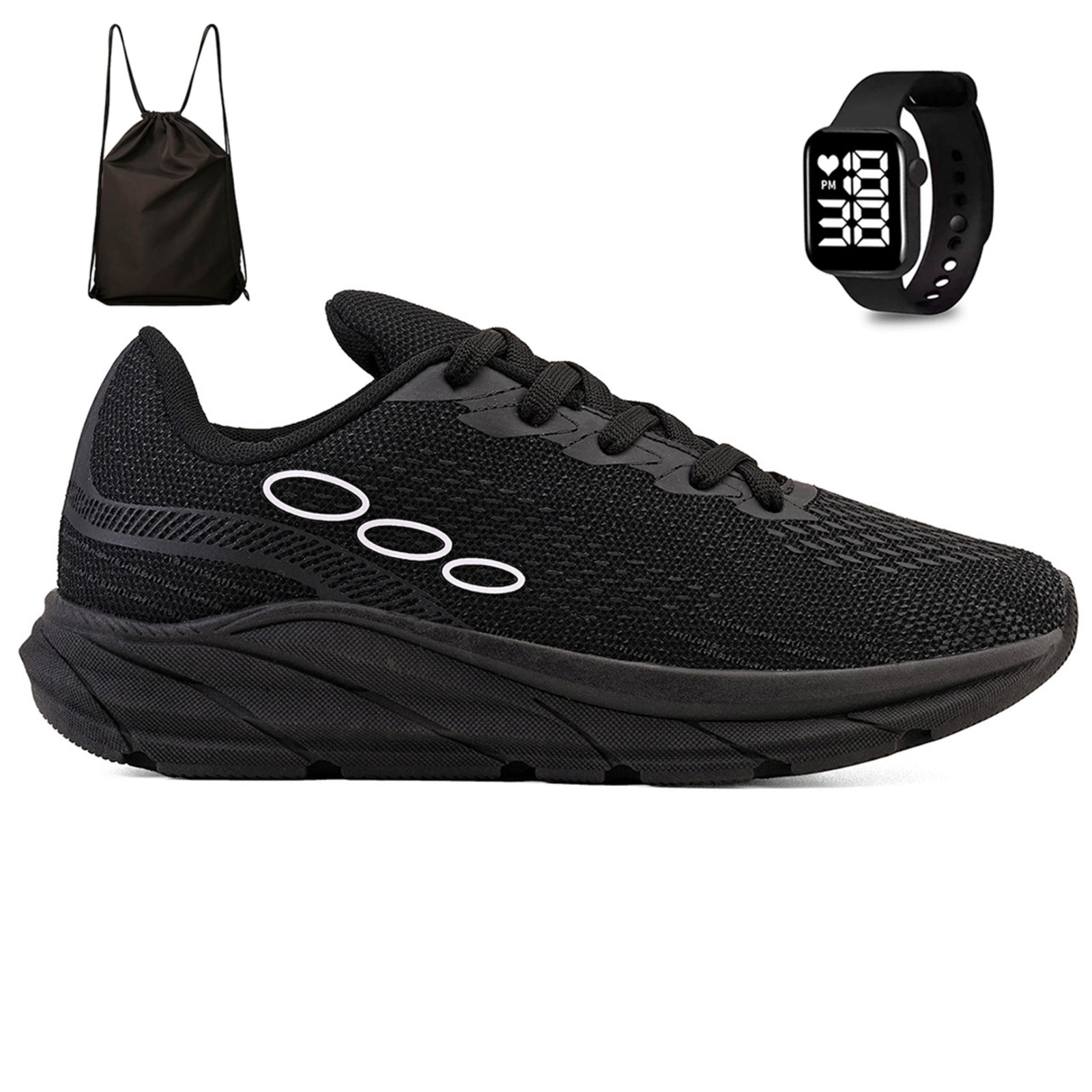 Kit Tenis Esportivo Masculino Feminino Academia Corrida + Mochila Bag e Relogio Calcados Lght Light