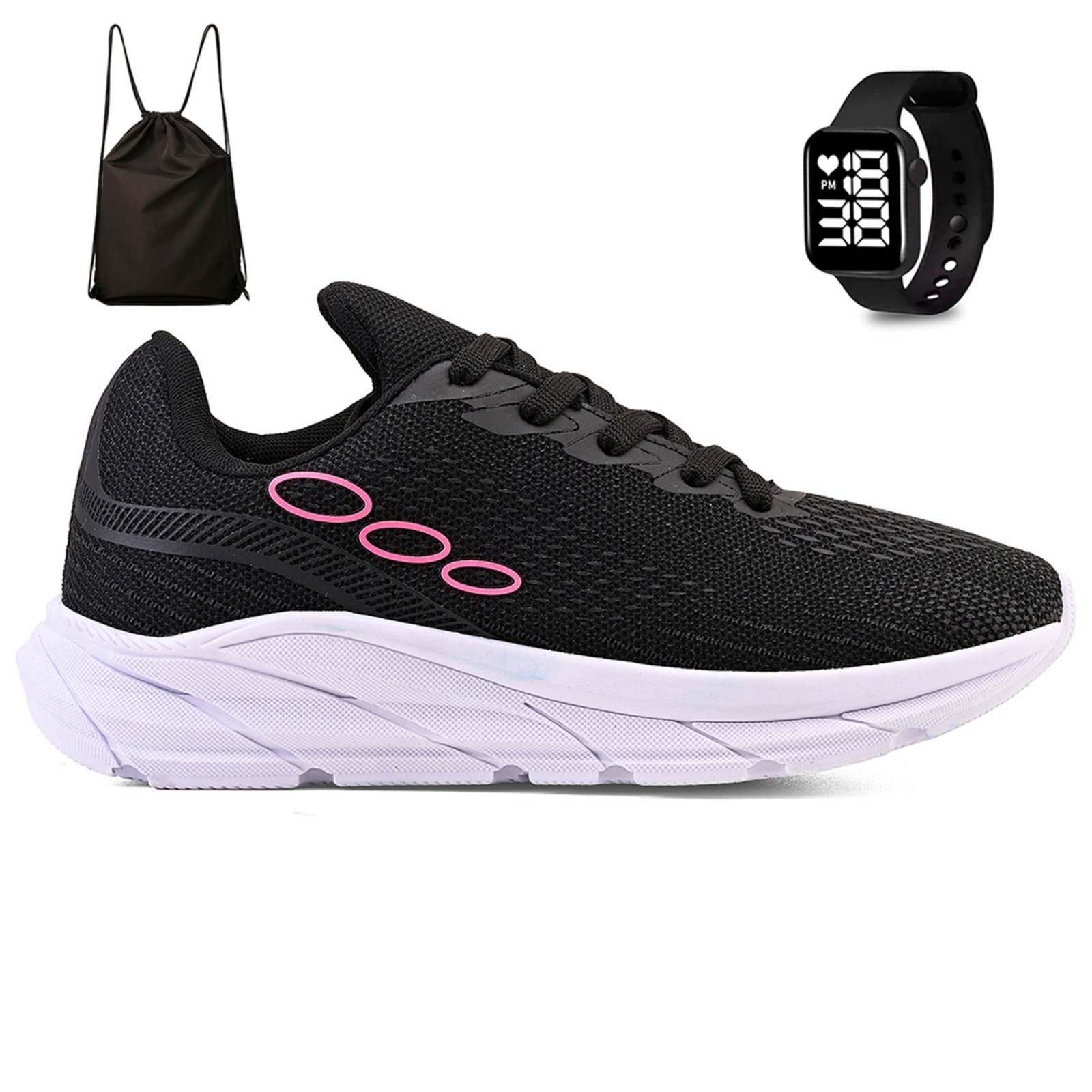 Kit Tenis Esportivo Masculino Feminino Academia Corrida + Mochila Bag e Relogio Calcados Lght Light