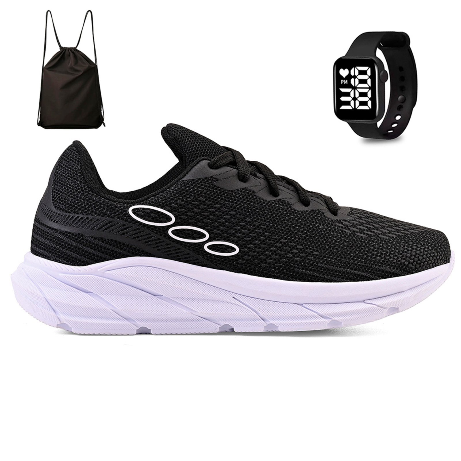 Kit Tenis Esportivo Masculino Feminino Academia Corrida + Mochila Bag e Relogio Calcados Lght Light