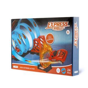 Pista De Corrida Extreme Action Com 4 Loop 360° 1 Carrinho E 24 Peças Indicado Para +5 Anos Multikids - Br1019 Br1019