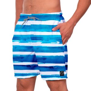 Short Praia Premium Masculino Academia Fitness Caminhada Faixas Tinta Azul Estampado Corrida Esporte Moda Conforto Estilo W2