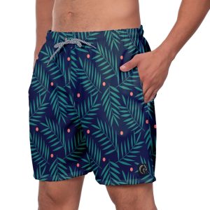 Short Praia Premium Masculino Academia Fitness Caminhada Samambaia Verde Estampado Floral Conforto Esporte Estilo Moda W2