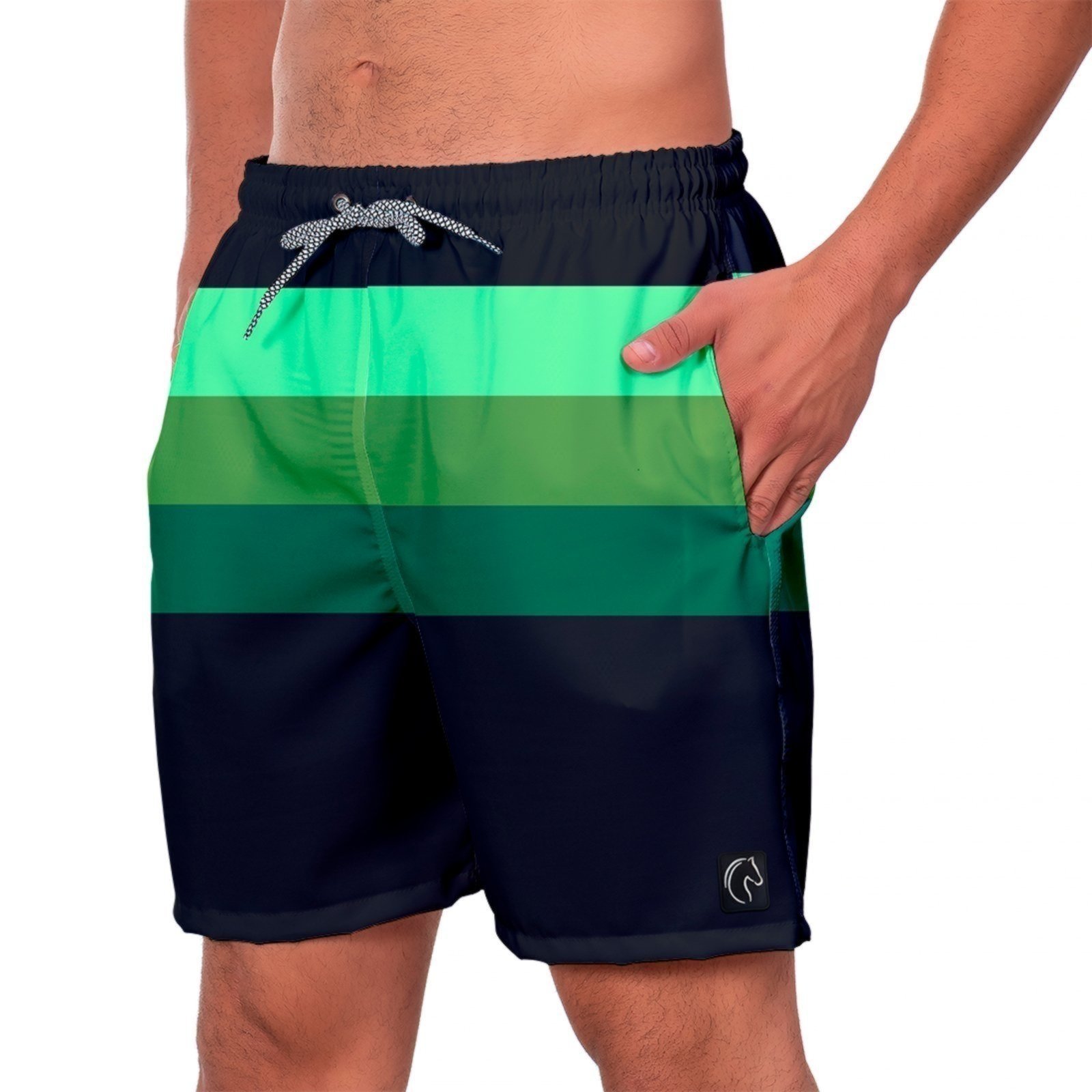 Short Praia Premium Masculino Preto Listrado Estampado Academia Fitness Caminhada Casual Conforto Moda Estilo Esporte