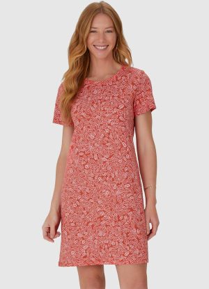 Vestido com Estampa Corrida em Algodão Laranja