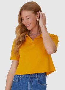 Blusa Cropped Gola Esporte em Algodão Amarela