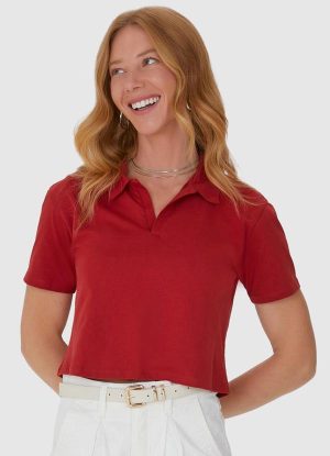 Blusa Cropped Gola Esporte em Algodão Vermelha