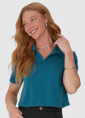 Blusa Cropped com Gola Esporte em Algodão Verde