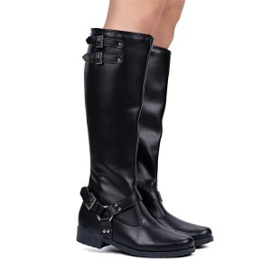 Bota Biker Domidona Feminina Cano Alto Tratorada Com Fivelas Tendência