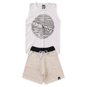 Infantil - Conjunto Menino Verão Regata Surf Branco Kangulu