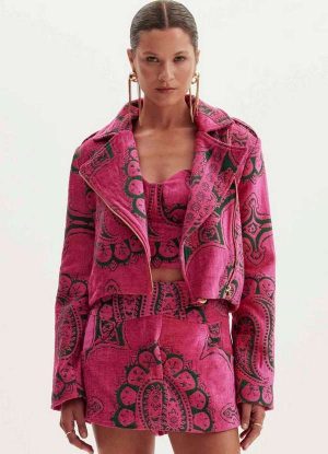 Jaqueta Biker Curta Rosa