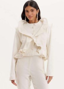 Jaqueta Curta Biker Babados Branco