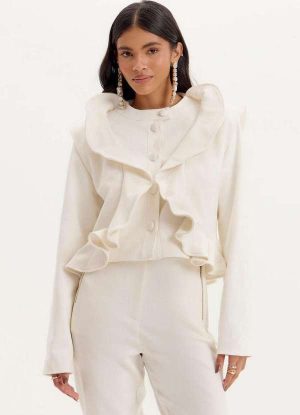 Jaqueta Curta Biker Babados Branco