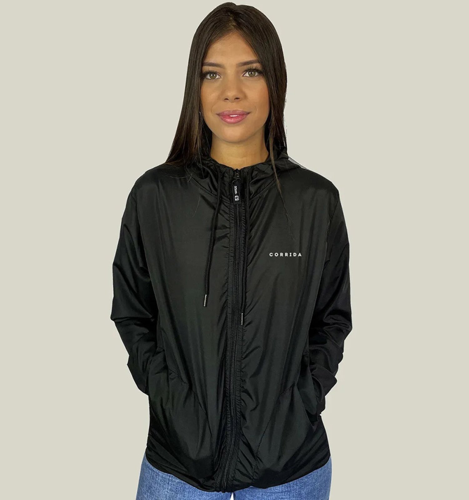 Jaqueta Preta Feminina Corta Vento WSS Corrida Preto