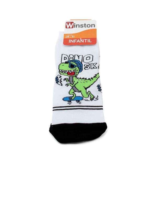Meia Infantil Winston T-Rex Skate 0350036-010 Branco/Preto Branco