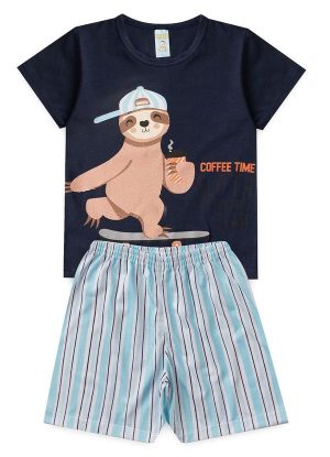 Pijama Masculino Verão Preguiça Skate Azul